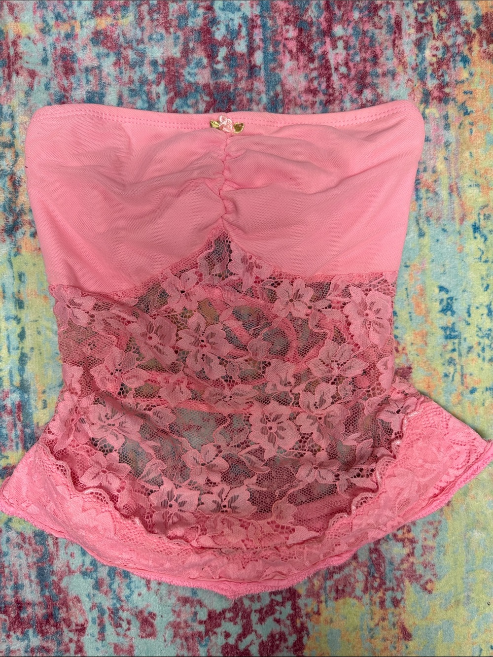 LACE UP BACK! Strapless Pink Lace Bustier Top